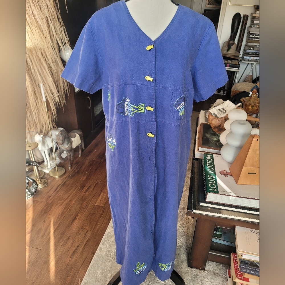 Sag Harbor Blue Linen-Cotton Blend Dress